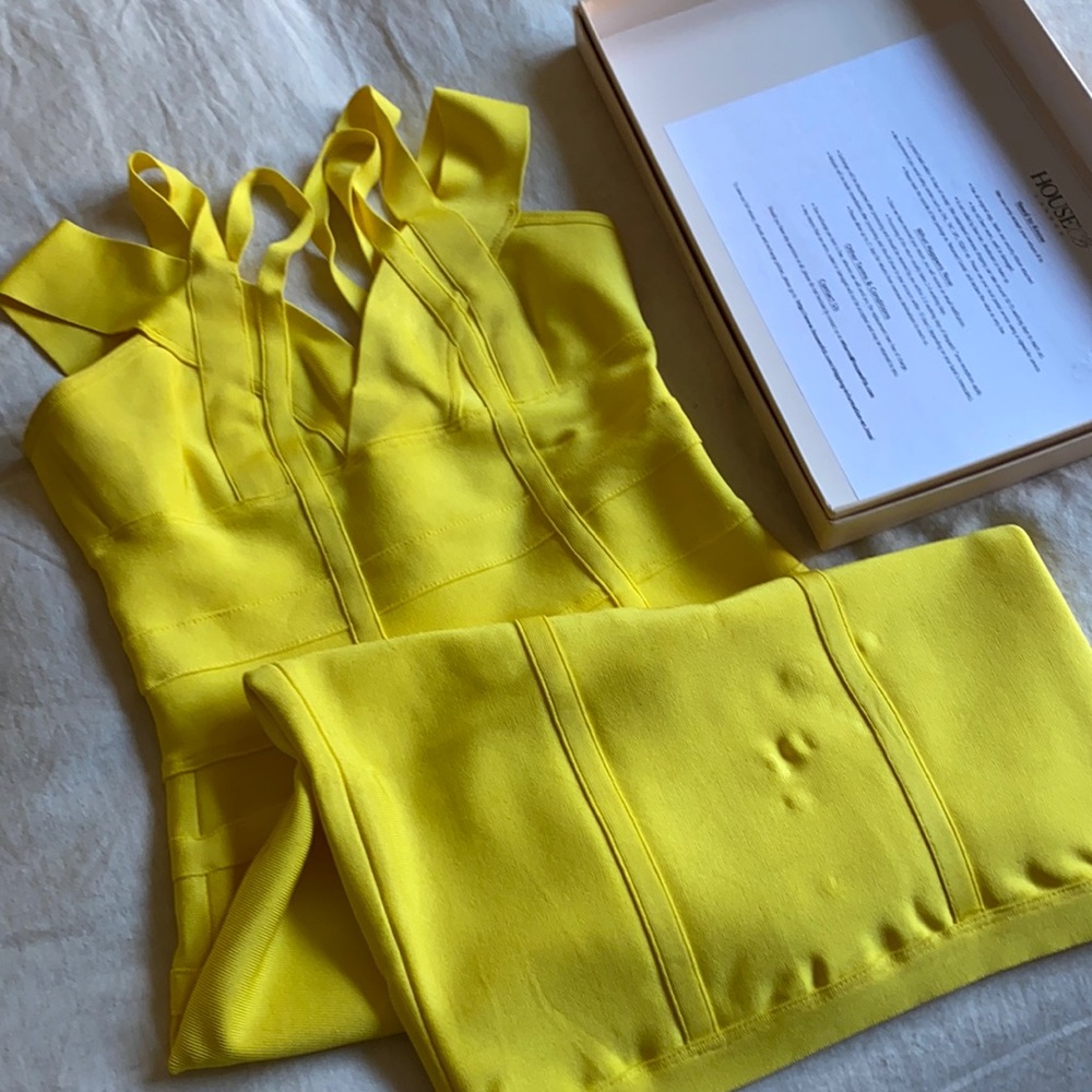 HOUSE OF CB (YELLOW) BANDAGE MIDI DRESS